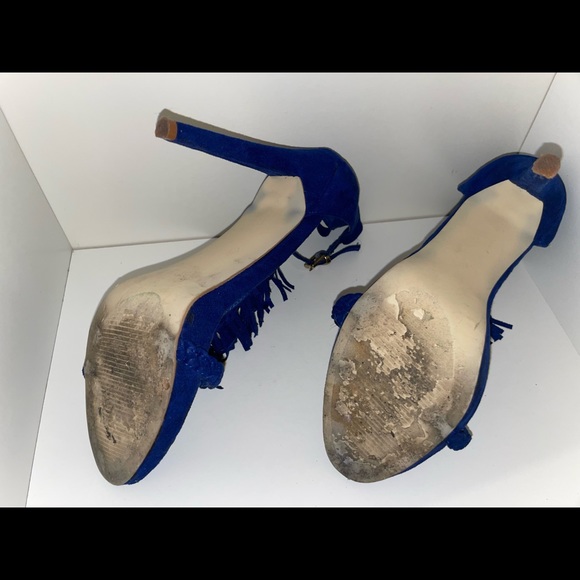 JustFab Royal Blue Suede fringe Stiletto sandals - Picture 5 of 6
